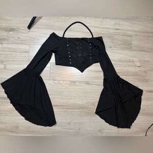 OOAK Katakomb bell sleeve mediaeval cross crop top